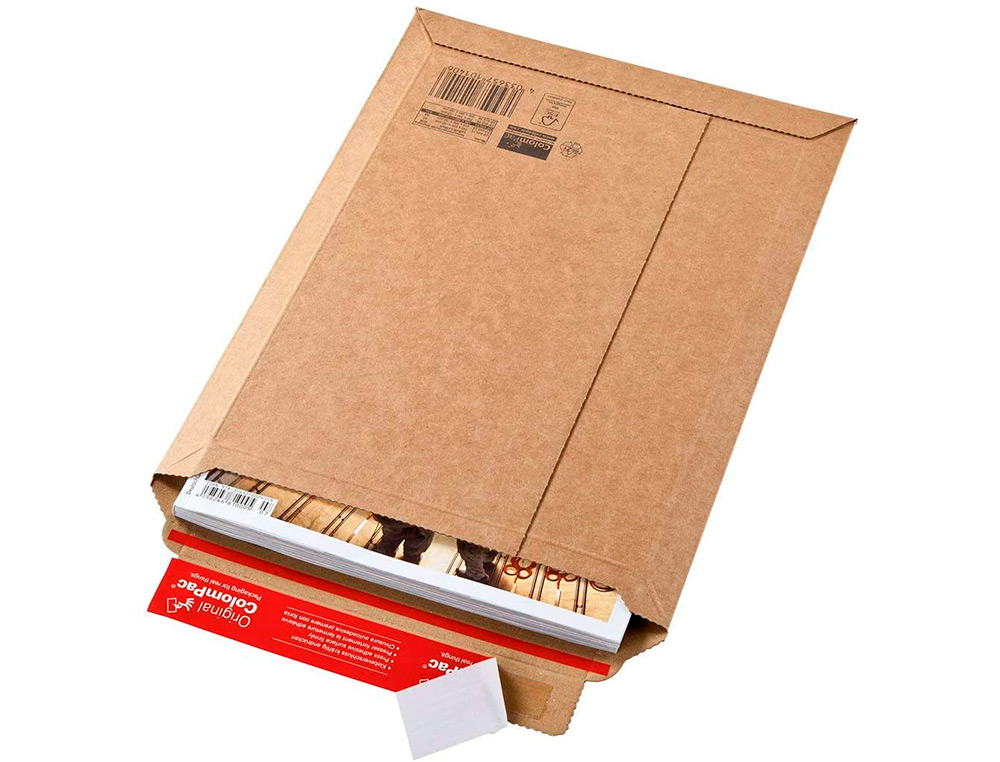 POCHETTE EXPEDITION COLOMPAC CARTON ONDULE BANDE ADHESIVE 570X420X50MM