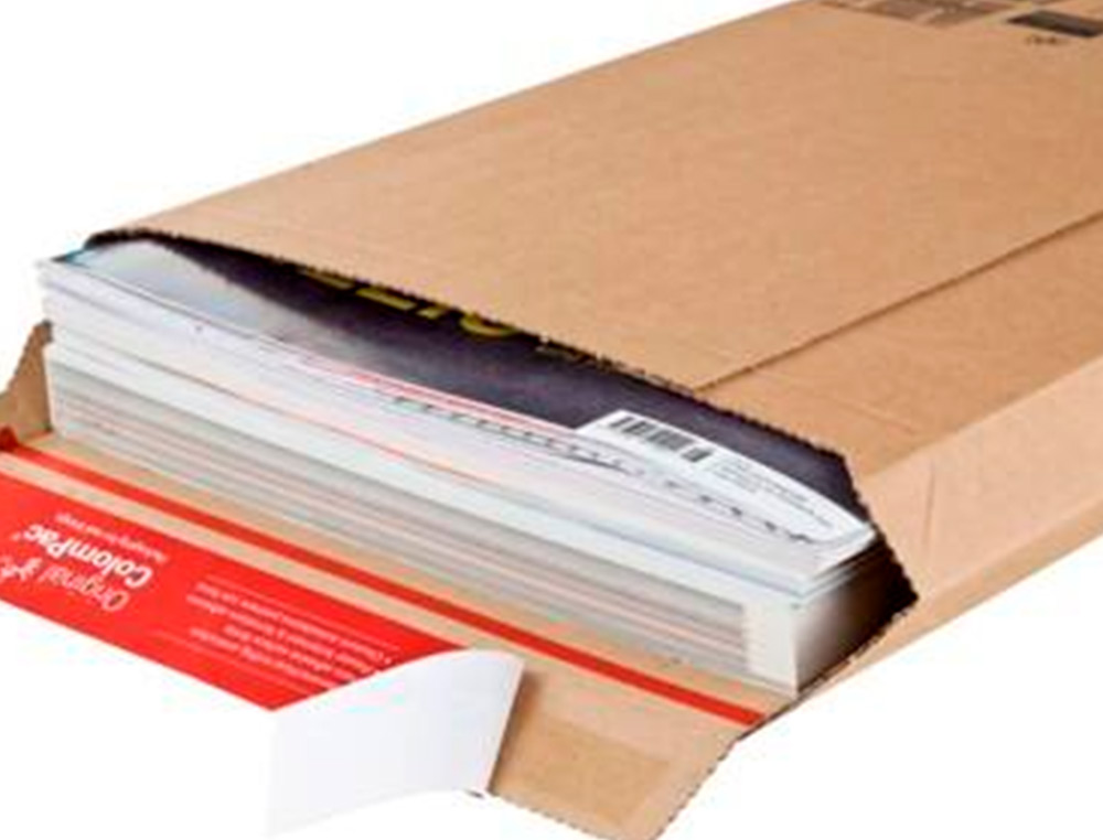POCHETTE EXPEDITION COLOMPAC CARTON ONDULE BANDE ADHESIVE 570X420X50MM
