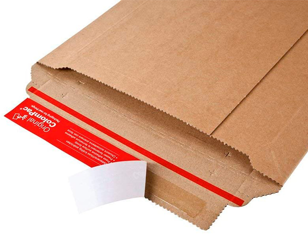 POCHETTE EXPEDITION COLOMPAC CARTON ONDULE BANDE ADHESIVE 570X420X50MM