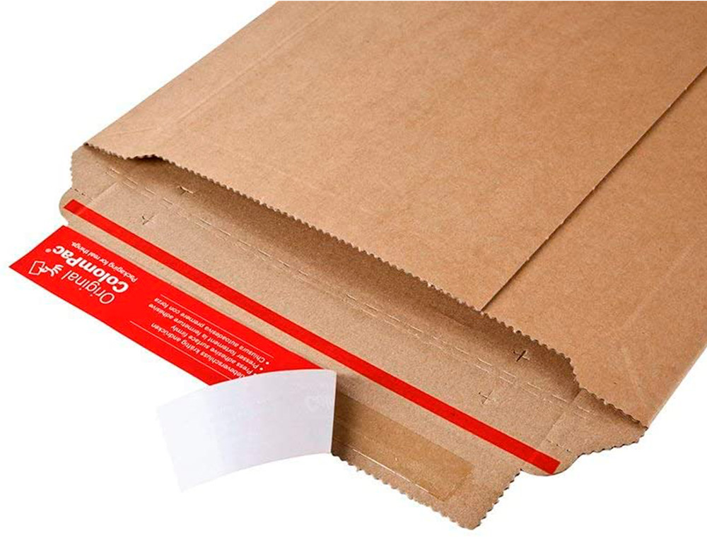 POCHETTE EXPEDITION COLOMPAC CARTON ONDULE BANDE ADHESIVE 530X720X50MM