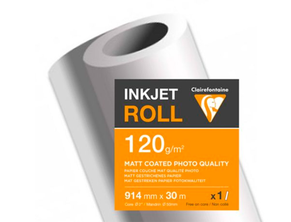 PAPIER CLAIREFONTAINE COUCHE MAT LARGEUR 30MX914MM 120G APPLICATION JET D'ENCRE QUALITE PHOTO BOBINE