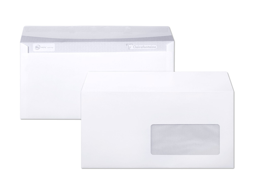 ENVELOPPE CLAIREFONTAINE BANDE DE PROTECTION 90G FENETRE 45 110X220MM BLANCHE BOITE DE 250 UNITES