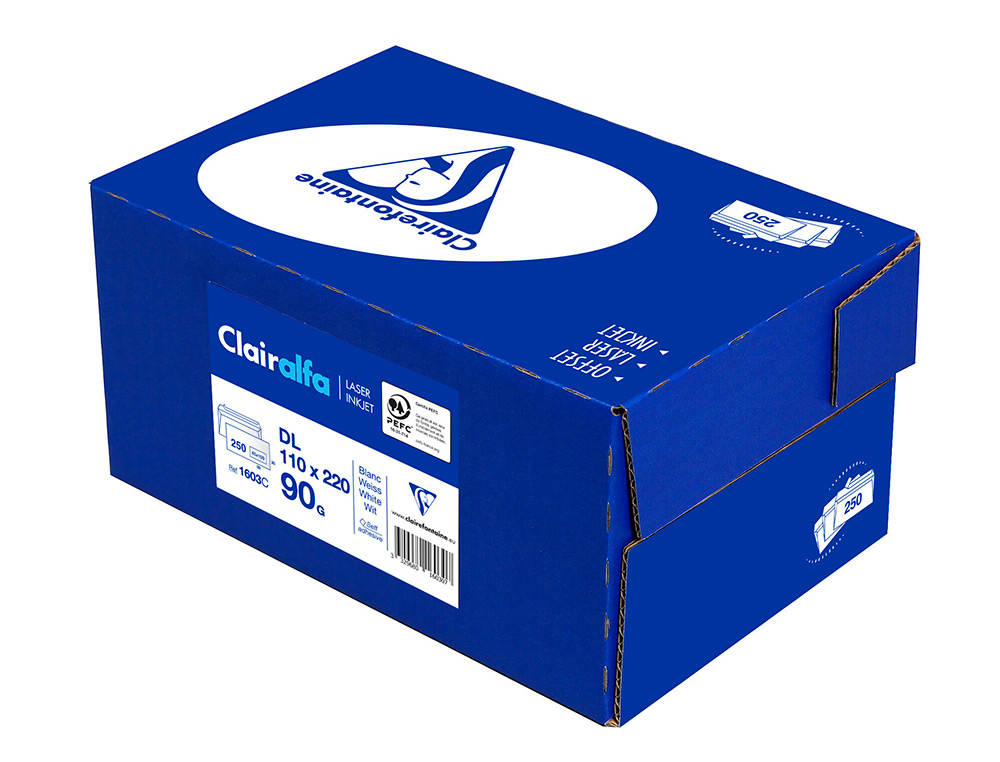 ENVELOPPE CLAIREFONTAINE BANDE DE PROTECTION 90G FENETRE 45 110X220MM BLANCHE BOITE DE 250 UNITES