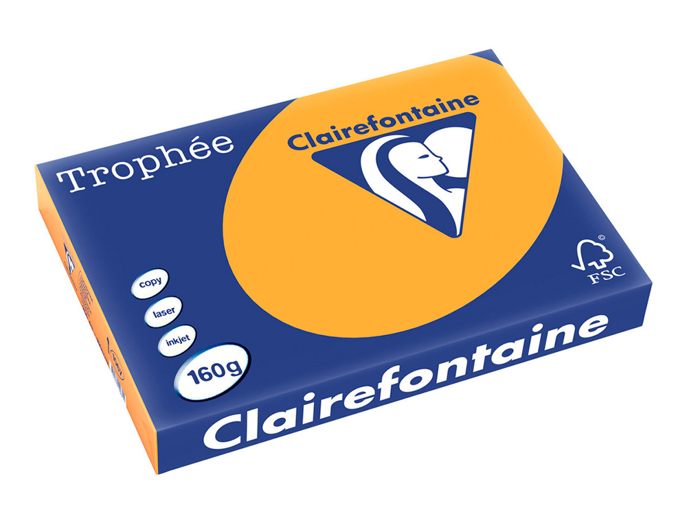 PAPIER CLAIREFONTAINE MULTIFONCTION LASER COULEUR TROPHE A3 160G/M2 CLEMENTINE PARFAITE OPACITE PAQUET 250
