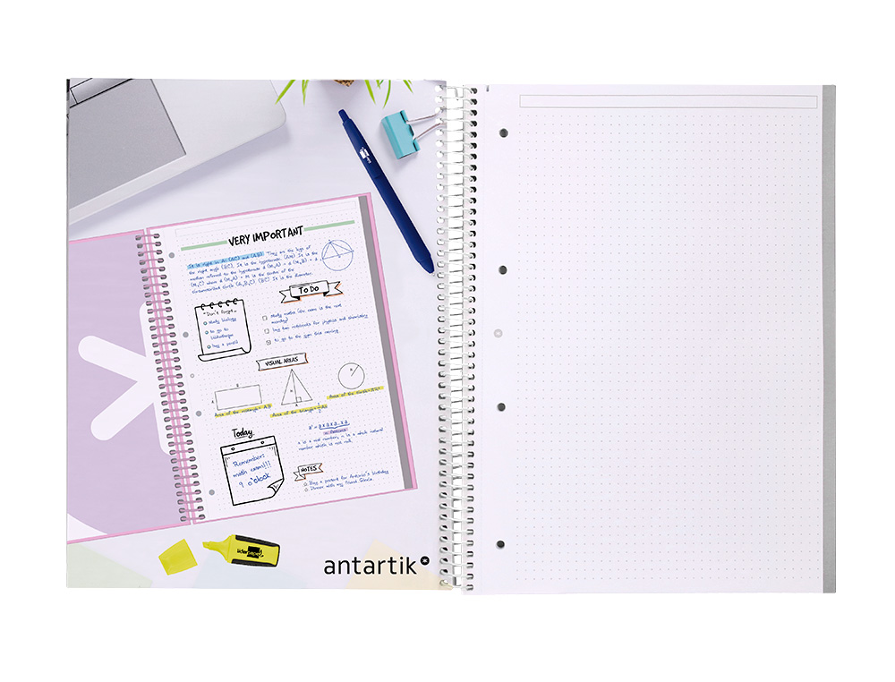 CAHIER SPIRALE ANTARTIK A4 80P 90G COUVERTURE CARTONEE   REGLURE DOT 4 TROUS COLORIS   BLEU CIEL