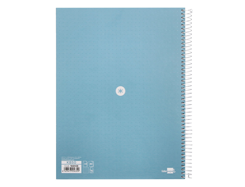 CAHIER SPIRALE ANTARTIK A4 80P 90G COUVERTURE CARTONEE   REGLURE DOT 4 TROUS COLORIS   BLEU CIEL