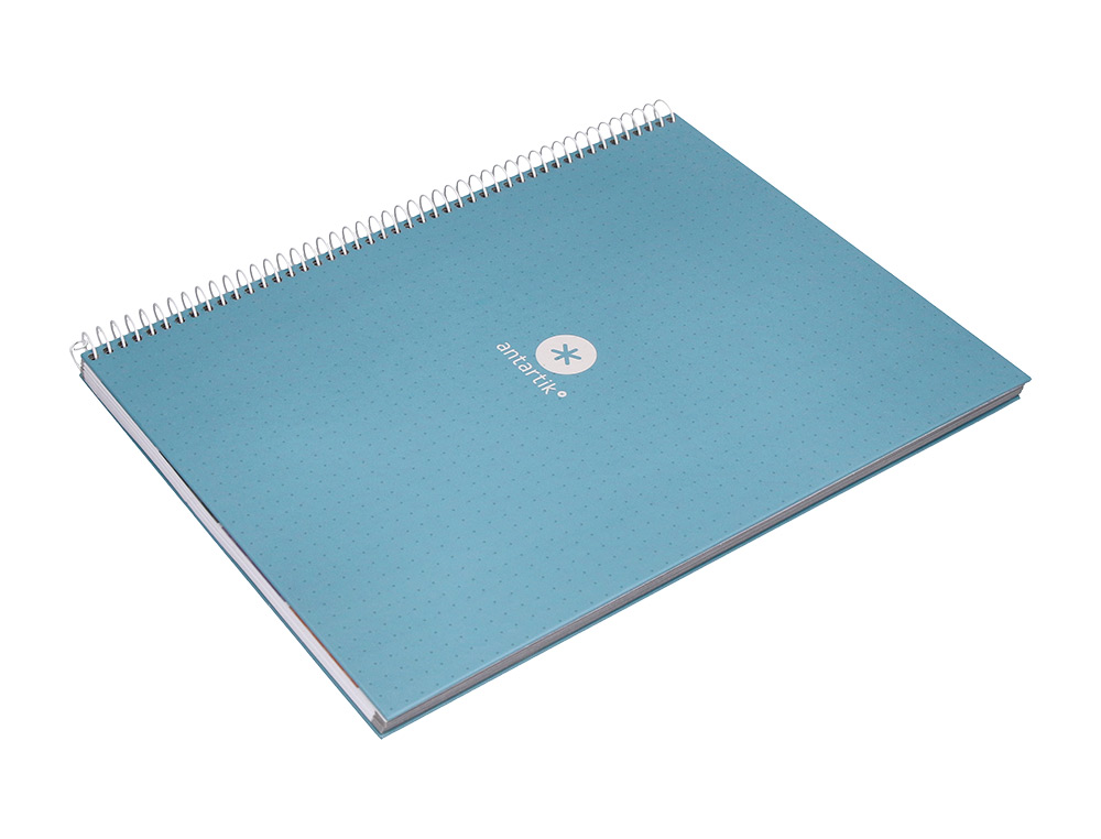 CAHIER SPIRALE ANTARTIK A4 80P 90G COUVERTURE CARTONEE   REGLURE DOT 4 TROUS COLORIS   BLEU CIEL