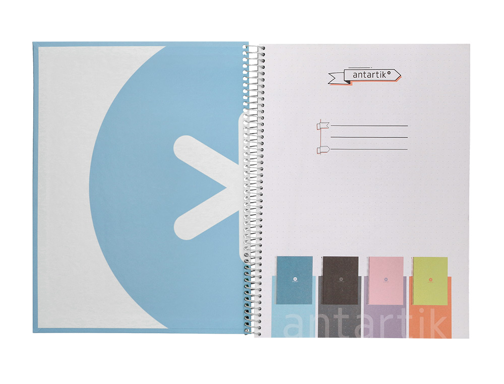CAHIER SPIRALE ANTARTIK A4 80P 90G COUVERTURE CARTONEE   REGLURE DOT 4 TROUS COLORIS   BLEU CIEL