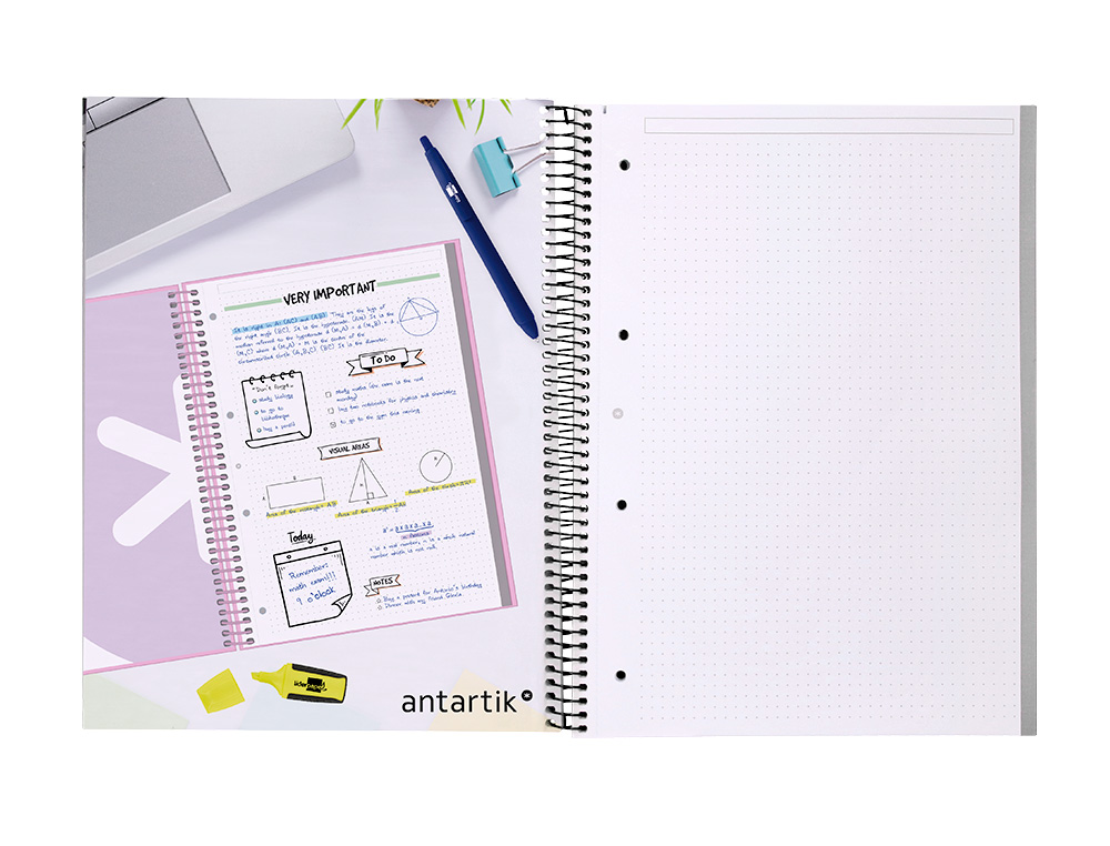 CAHIER SPIRALE ANTARTIK A4 80P 90G COUVERTURE CARTONEE REGLURE DOT 4 TROUS COLORIS NOIR