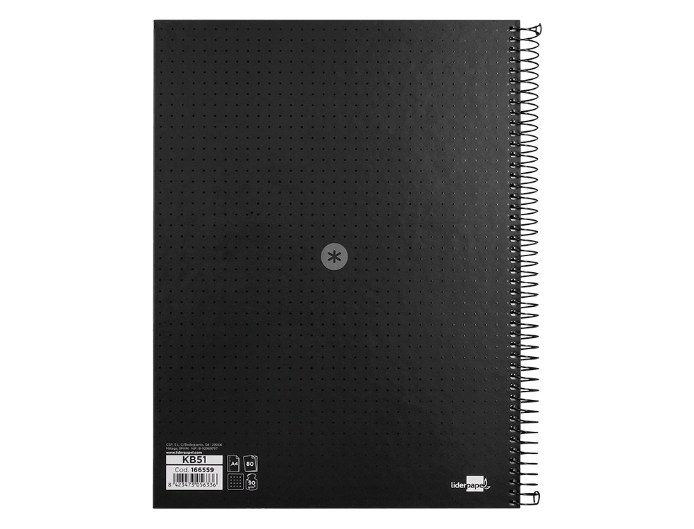 CAHIER SPIRALE ANTARTIK A4 80P 90G COUVERTURE CARTONEE REGLURE DOT 4 TROUS COLORIS NOIR