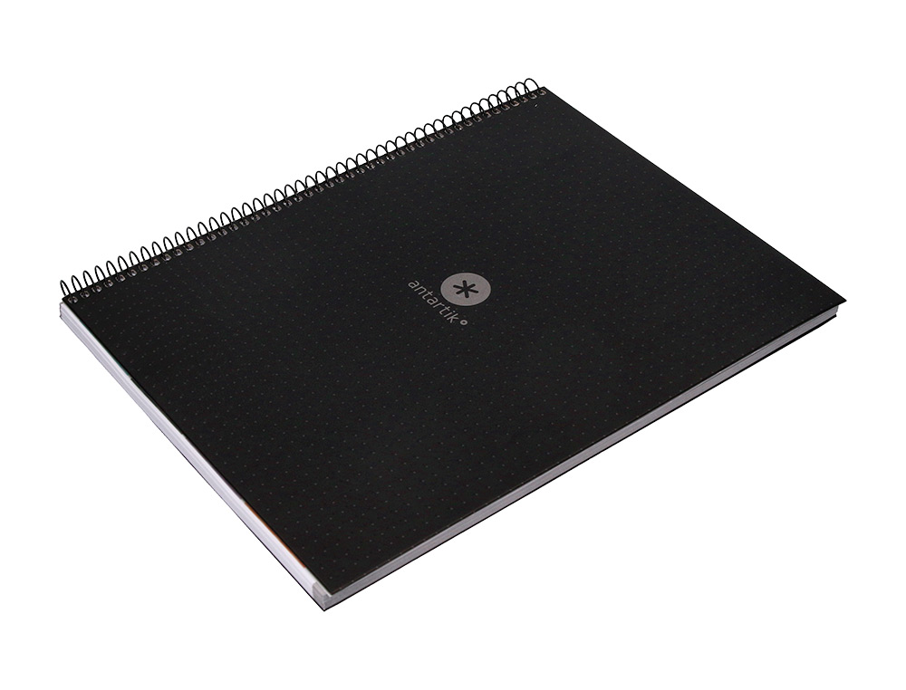 CAHIER SPIRALE ANTARTIK A4 80P 90G COUVERTURE CARTONEE REGLURE DOT 4 TROUS COLORIS NOIR
