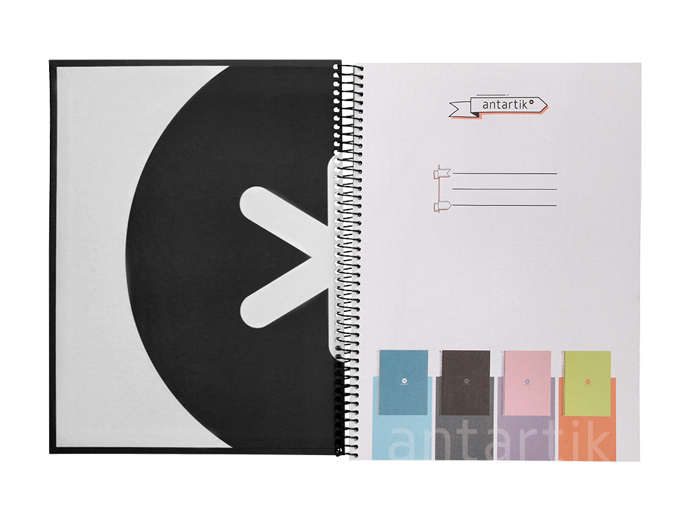 CAHIER SPIRALE ANTARTIK A4 80P 90G COUVERTURE CARTONEE REGLURE DOT 4 TROUS COLORIS NOIR