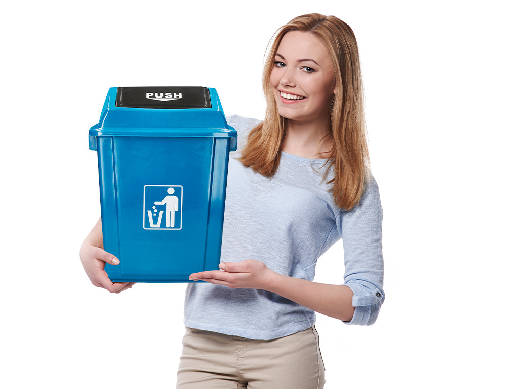 POUBELLE Q-CONNECT PLASTIQUE COUVERCLE BASCULANT OUVERTURE FACILE 2 POIGNEES 20L         340X240X450MM COLORIS BLEU