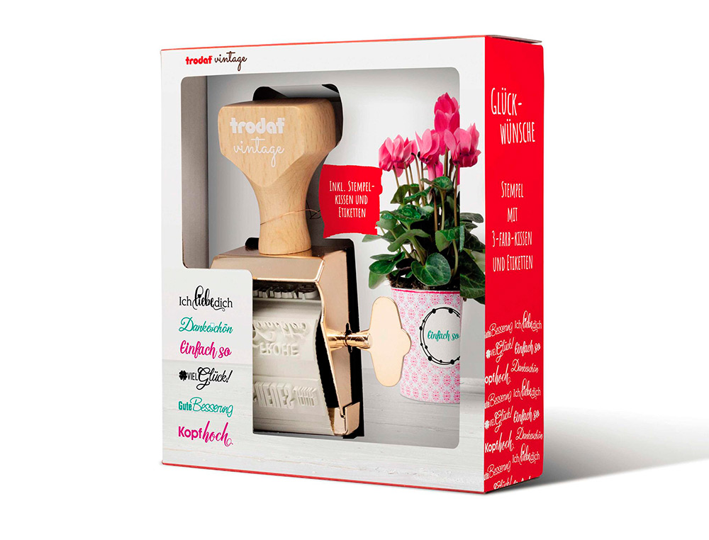 KIT TAMPON TRODAT VINTAGE FELICITATIONS 1 TAMPO +1 ENCREUR+ ETIQUETTES