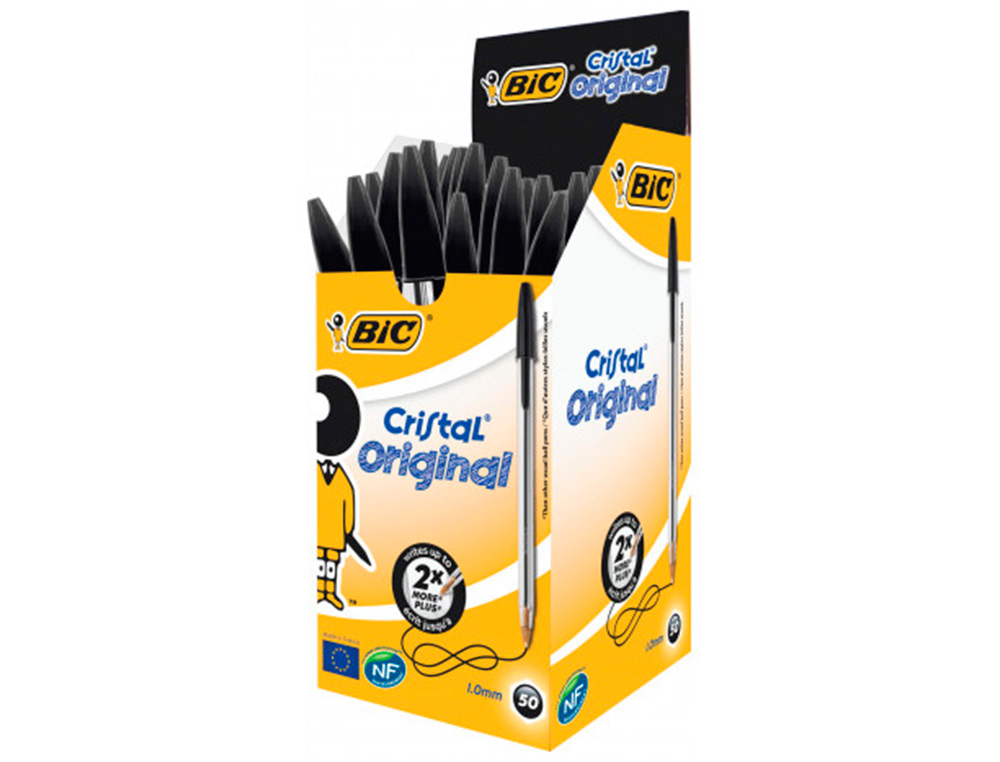 STYLO-BILLE BIC CRISTAL ÉCRITURE MOYENNE 0.5MM ENCRE CLASSIQUE BILLE INDÉFORMABLE CAPUCHON COULEUR ENCRE NOIR
