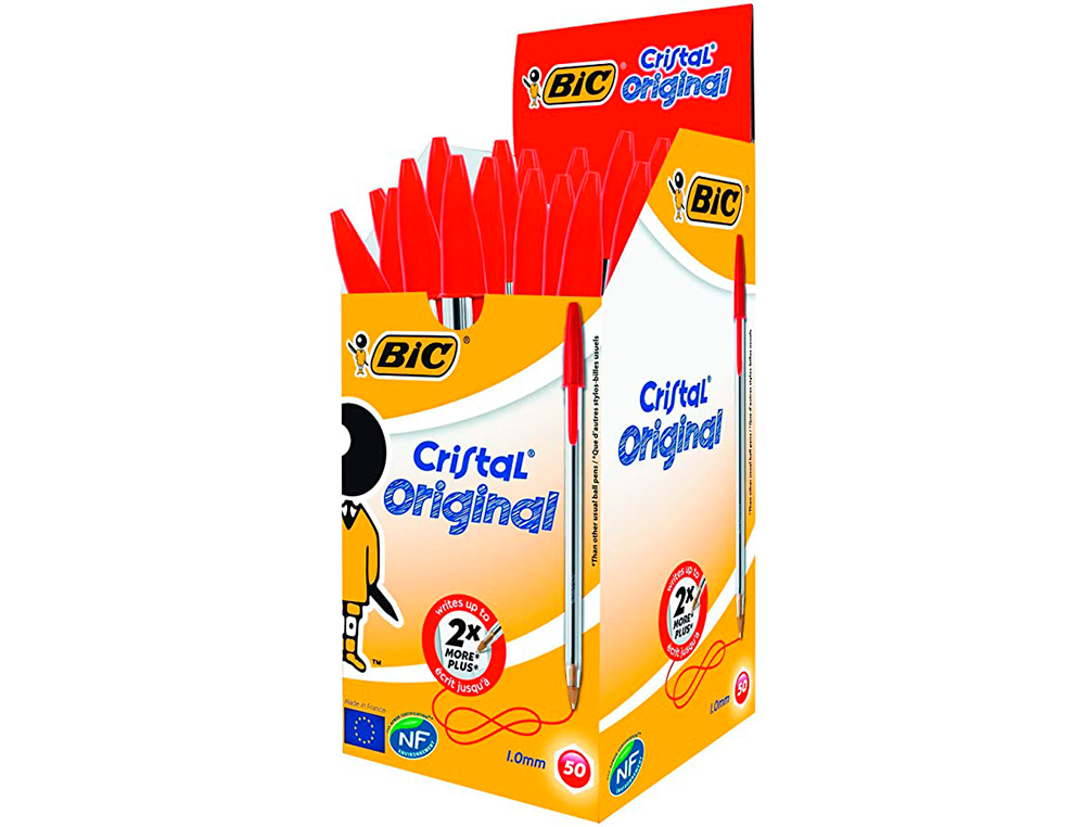 STYLO-BILLE BIC CRISTAL ÉCRITURE MOYENNE 0.5MM ENCRE CLASSIQUE BILLE INDÉFORMABLE CAPUCHON COULEUR ENCRE ROUGE