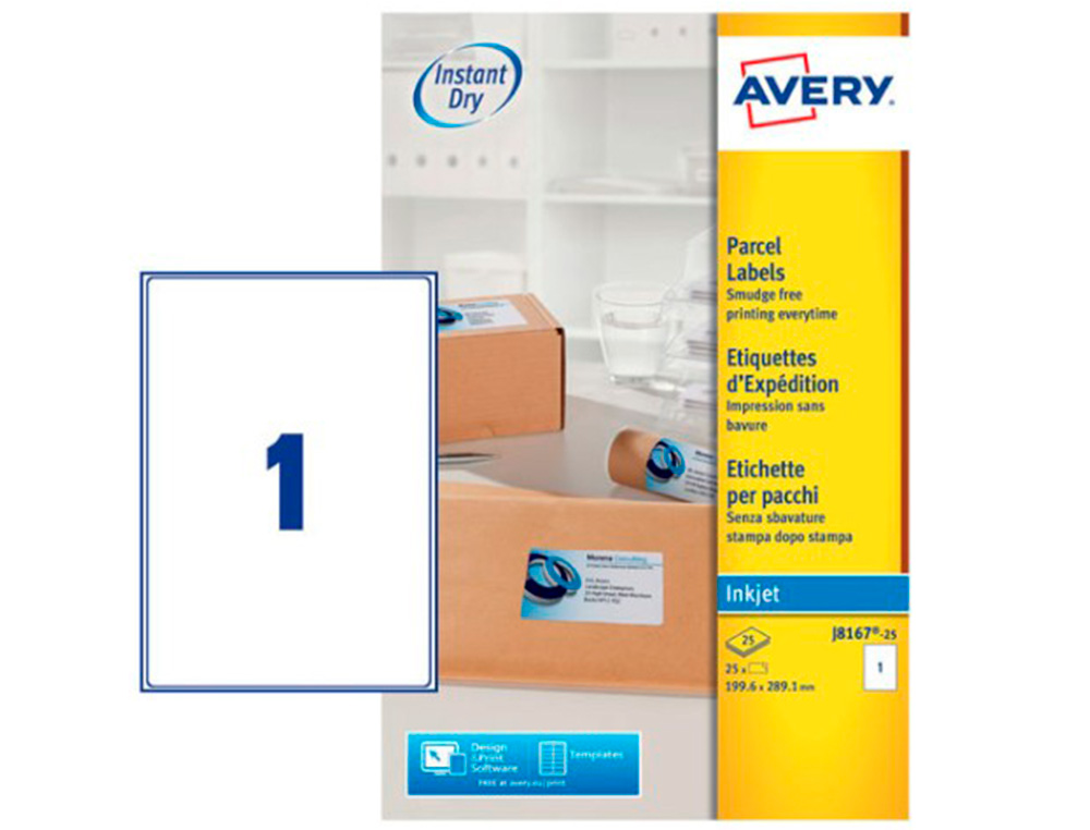 ETIQUETTE AUTOCOLLANTE AVERY EXPEDITION JET D'ENCRE BLANCHES 199,6 X 289,1MM BOITE15 UNITES