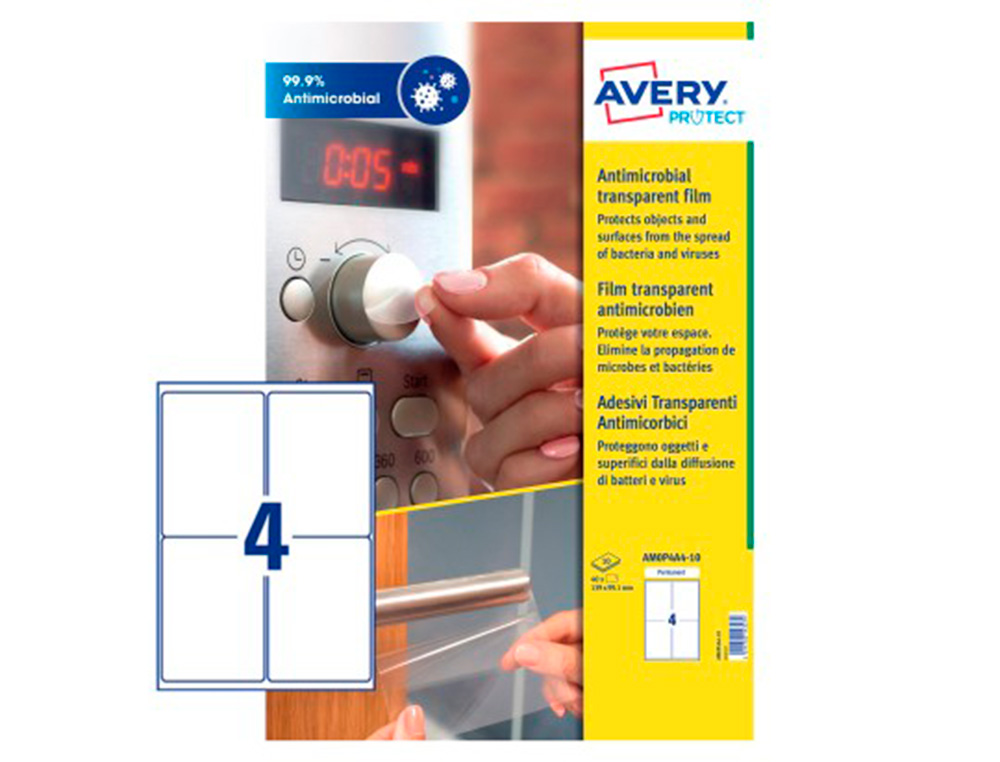 FILMS AVERY ANTIMICROBIENS ADHESIF AMOVIBLE 139X99,1MM BOITE DE 40