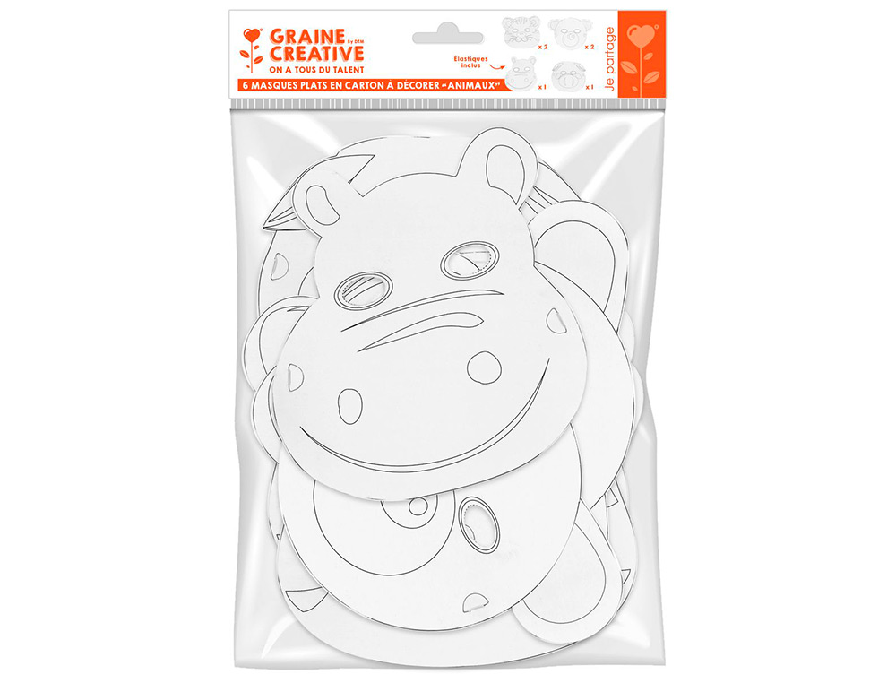 MASQUE PLAT GRAINE CREATIVE A PERSONNALISER CARTON 250G/M2 PETITS ANIMAUX LOT DE 6U