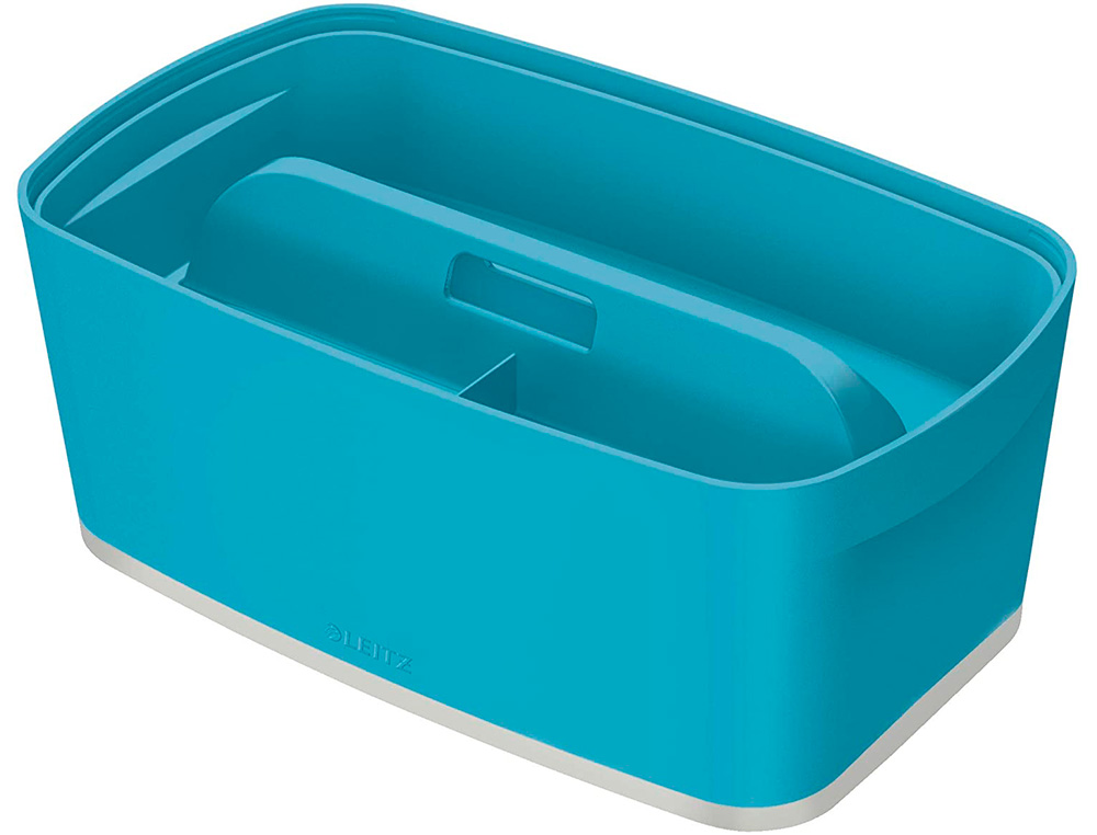 BOITE DE RANGEMENT LEITZ COSY MY BOX PETIT FORMAT AVEC COUVERCLE + ORGANISATEUR POIGNEE COLORIS BLEU