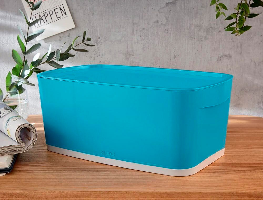 BOITE DE RANGEMENT LEITZ COSY MY BOX PETIT FORMAT AVEC COUVERCLE + ORGANISATEUR POIGNEE COLORIS BLEU