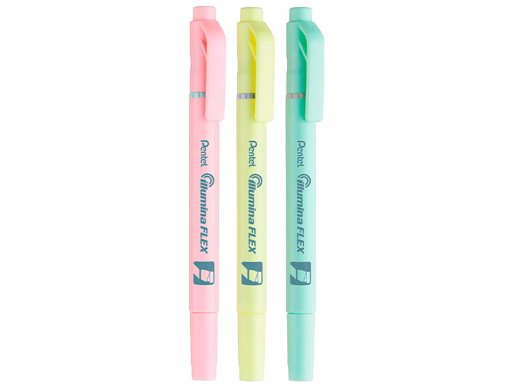 POCHETTE PENTEL DE 3 SURLIGNEURS BI-POINTE SLW11P  JAUNE, ORANGE ET VERT PASTEL