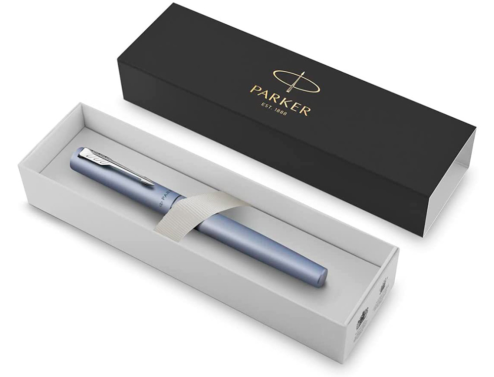STYLO-PLUME PARKER VECTOR XL METALLIQUE POINTE MOYENNE     SILVER BLEU ARGENT COFFRET    CADEAU