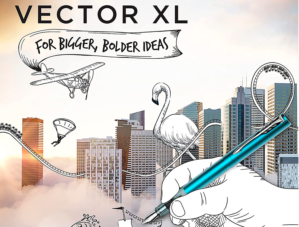 STYLO-PLUME PARKER VECTOR XL METALLIQUE POINTE MOYENNE BLEU CANARD COFFRET CADEAU