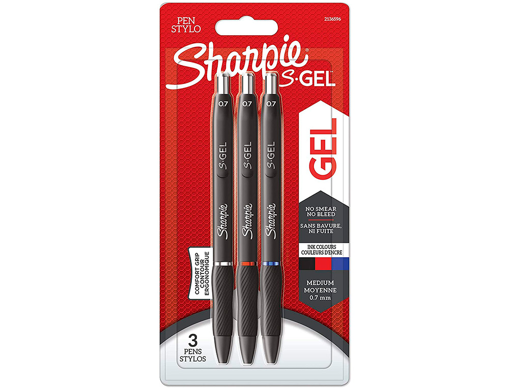 STYLO GEL SHARPIE GEL POINTE MOYENNE 0.7MM COULEUR ASSORTIES BLISTER DE 3
