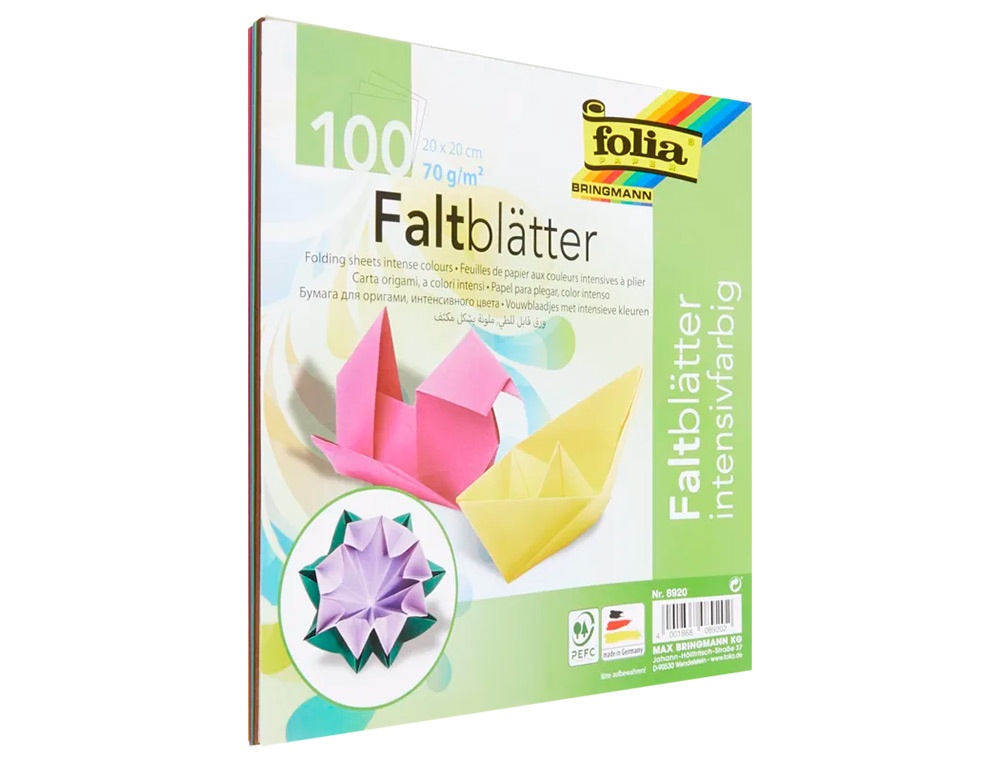 PAPIER COULEUR A PLIER 70GR/M2 100 FEUILLES 20X20CM COULEURS ASSORTIES
