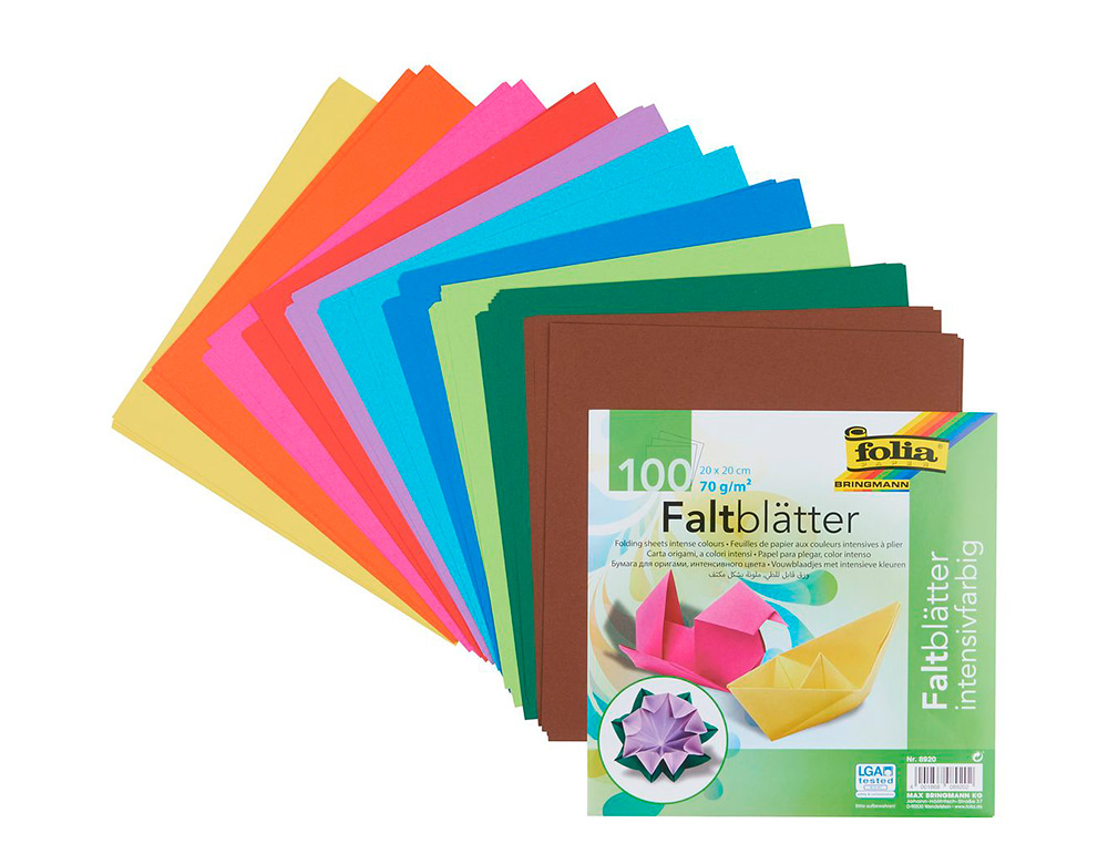 PAPIER COULEUR A PLIER 70GR/M2 100 FEUILLES 20X20CM COULEURS ASSORTIES