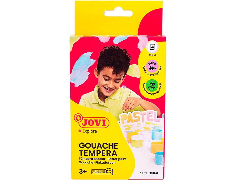 GOUACHE SCOLAIRE JOVI A BASE D'EAU COULEUR PASTEL 6 POTS DE 35 ML + PINCEAU