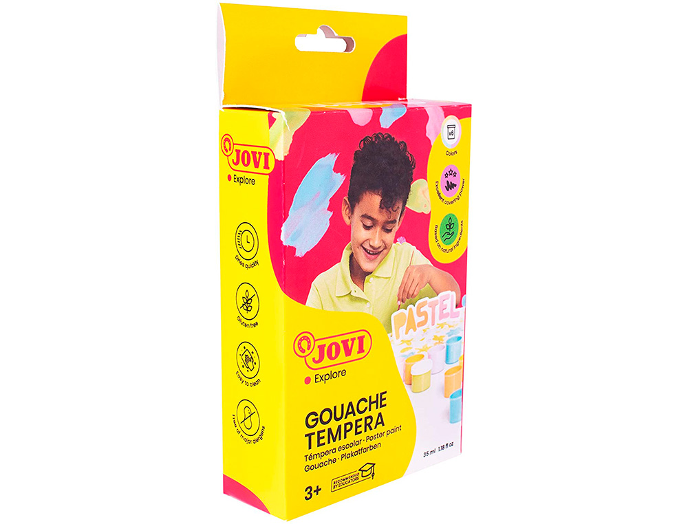 GOUACHE SCOLAIRE JOVI A BASE D'EAU COULEUR PASTEL 6 POTS DE 35 ML + PINCEAU