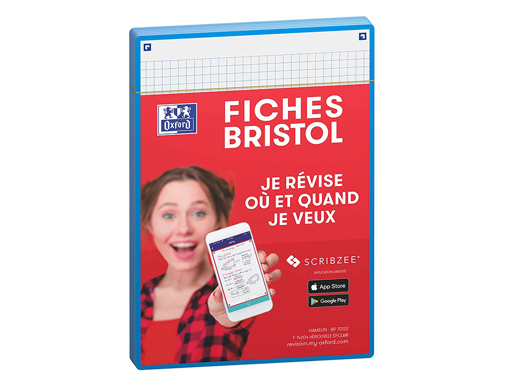 FICHES BRISTOL OXFORS REVISION 2.0 A5 PERFOREE 32 FICHES/FILM Q5X5 CADRE TURQUOISE