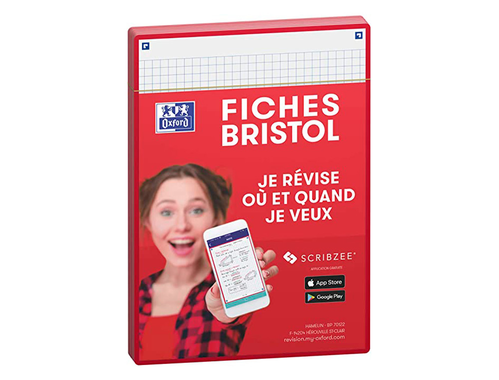 FICHES BRISTOL OXFORD REVISION 2.0 A5 PERFOREE 32 FICHES/FILM Q5X5 CADRE ROUGE