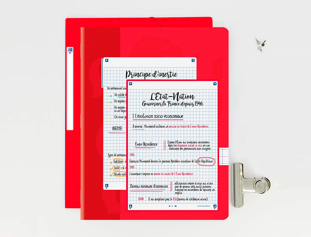 FICHES BRISTOL OXFORD REVISION 2.0 A5 PERFOREE 32 FICHES/FILM Q5X5 CADRE ROUGE