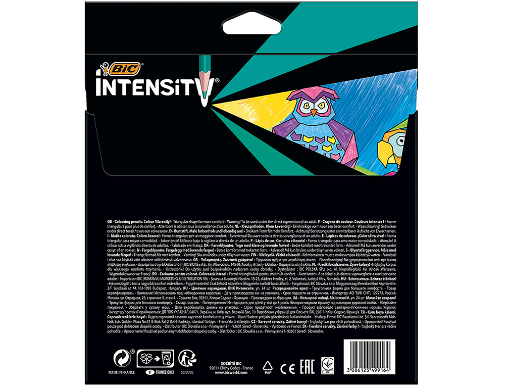 CRAYONS COULEUR BIC INTENSITY UP CORPS TRIANGULAIRE PACK DE 24
