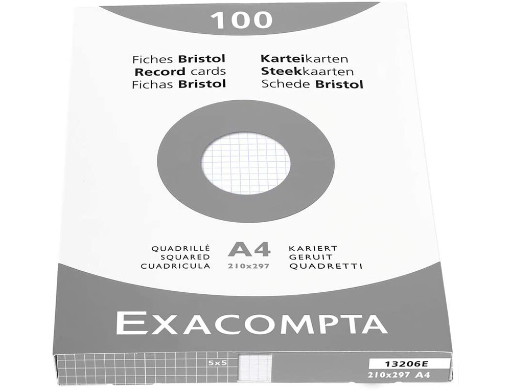 ETUI 100 FICHES EXACOMPTA BRISTOL QUADRILLEE 5X5 NON PERFOREE BLANC 210X297MM