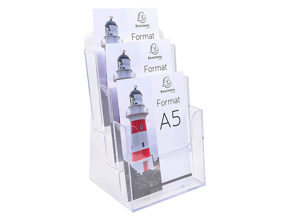 DISTRIBUTEUR EXACOMPTA POLYSTYRENE FORMAT A5 VEERTICAL 3 COMPARTIMENTS TRANSPARENT