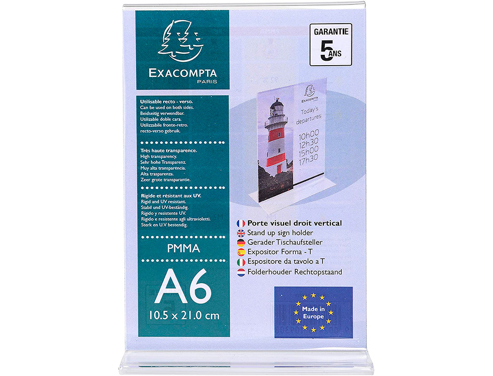 PORTE VISUEL EXACOMPTA A6 DROIT VERTICAL CRISTAL