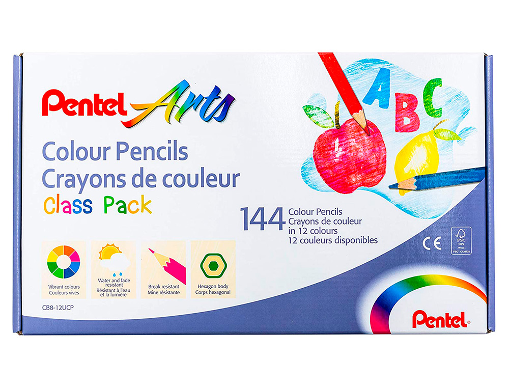 BOITE DE 144 CRAYONS DE COULEURS PENTEL CORPS         HEXAGONAL EN BOIS COLORIS     ASSORTIS