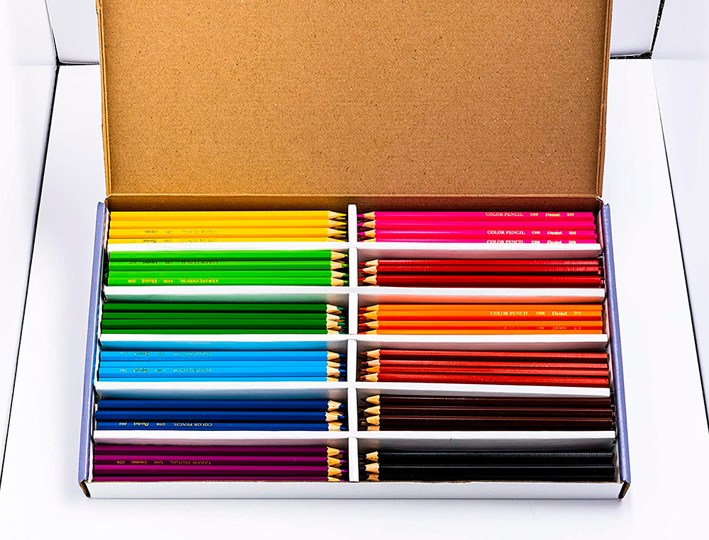 BOITE DE 144 CRAYONS DE COULEURS PENTEL CORPS         HEXAGONAL EN BOIS COLORIS     ASSORTIS