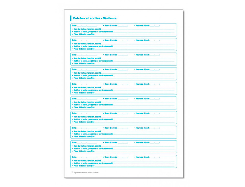 REGISTRE DES ENTR ES ET SORTIES - VISITEURS - FORMAT  : 21 X 29,7 CM - 40 PAGES + 4 DE COUVERTURE