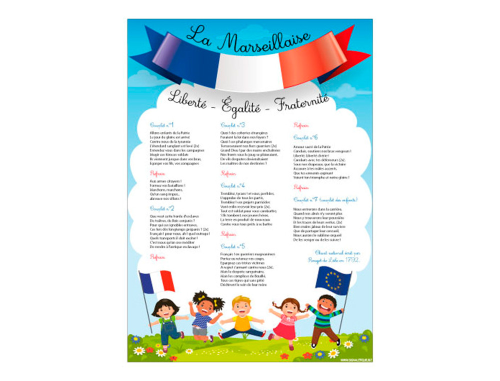 AFFICHAGE COLE PRIMAIRE LOI BLANQUER - LA MARSEILLAISE - BANDEAU BLEU BLANC ROUGE - FARANDOLE ENFANTS - PAPIER
