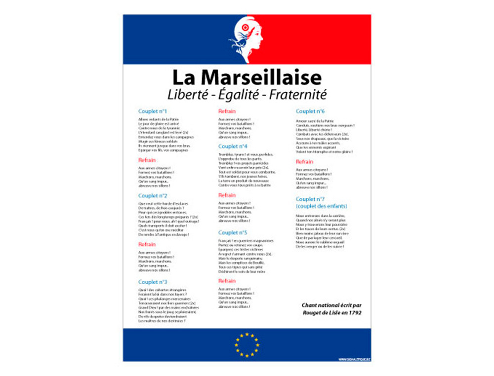 AFFICHAGE COLE PRIMAIRE LOI BLANQUER - LA MARSEILLAISE - AVEC LA MARIANNE - PAPIER POSTER 210 X 300 MM