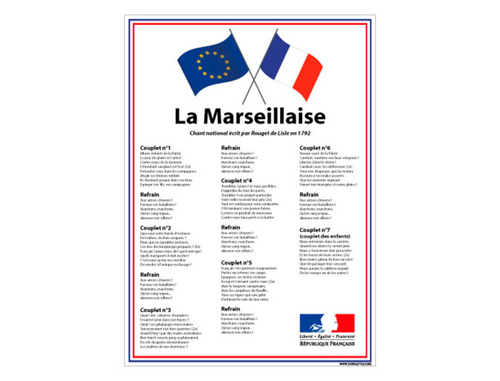 AFFICHAGE COLE PRIMAIRE LOI BLANQUER - LA MARSEILLAISE - CADRE BLEU BLANC ROUGE - DRAPEAU FRANCE EUROPE -