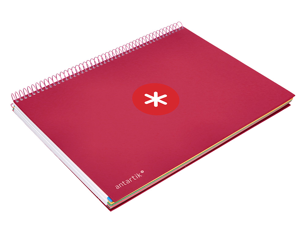 CAHIER SPIRALE ANTARTIK A4 240P 100G REMBORDE 5X5MM MICROPERFORE 5 BANDES 4 TROUS COLORIS FRAMBOISE