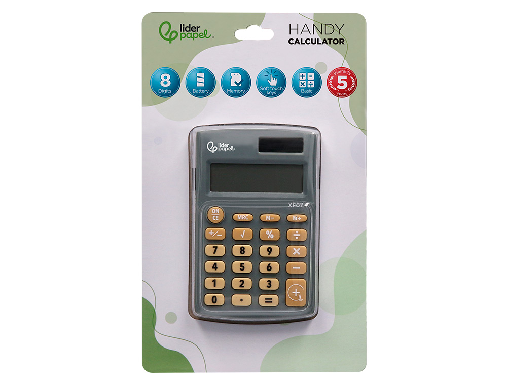 CALCULATRICE DE POCHE XF05 8 CHIFFRES SOLAIRE ET PILES 98X62X8 MM COLORIS GRIS