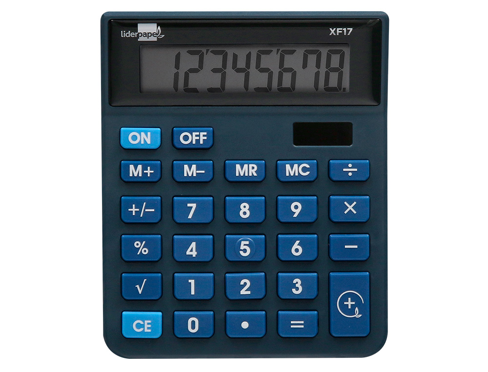 CALCULATRICE DE BUREAU LIDERPAPEL XF17 8 CHIFFRES SOLAIRE ET PILES 127X105X24 MM COLORIS BLEU