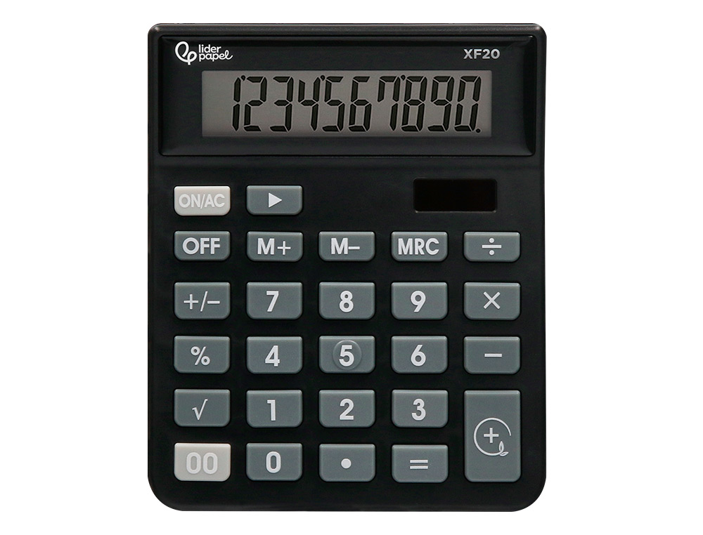 CALCULATRICE DE BUREAU LIDERPAPEL XF20 10 CHIFFRES SOLAIRE ET PILES 127X105X24 MM COLORIS NOIR